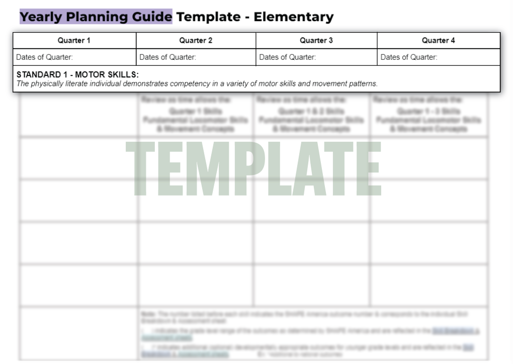 Sample photo of Step 1: Yearly Planning Guide Template - page 1, Standard 1