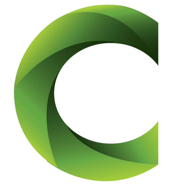CORE PE Curriculum Logo: Large letter "C" with swooping geometrical segments in gradient tones of green.